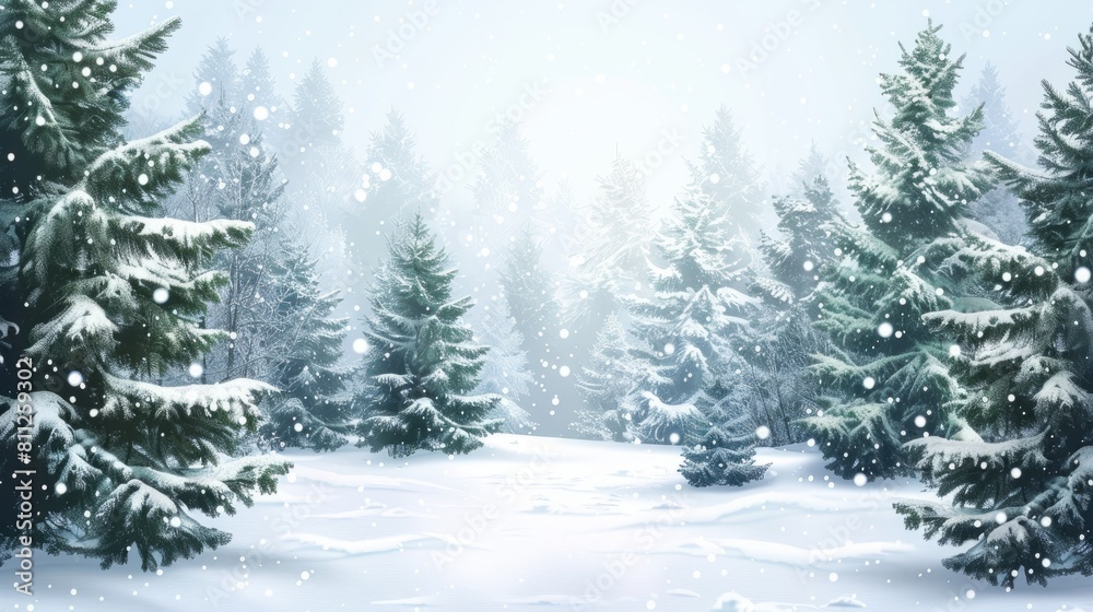Winter day in forest with christmas trees and snow as illustration hyper realistic 