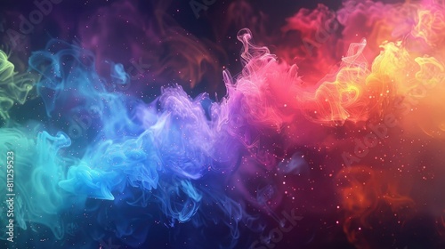 Abstract digital art, rainbow pixels dissipating like smoke realistic photo