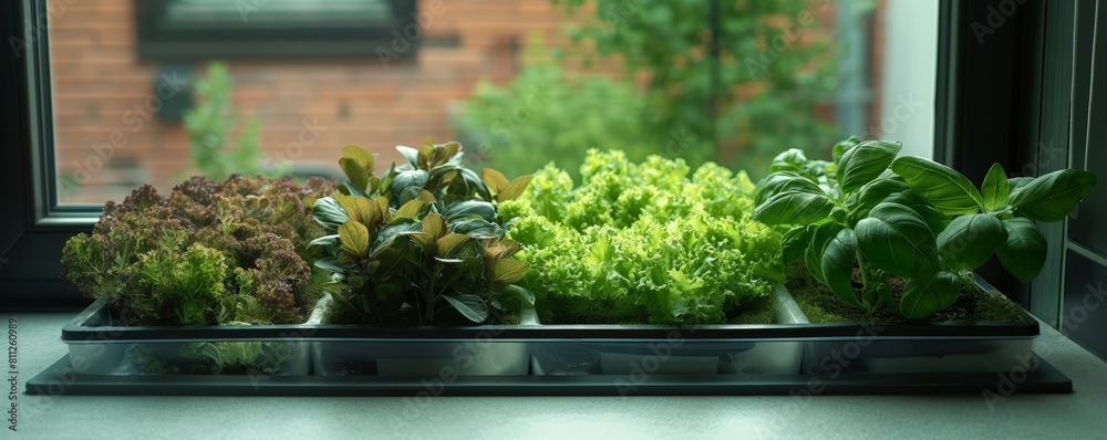 Fototapeta premium Window sill indoor herb garden
