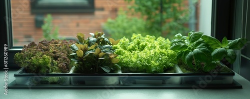 Window sill indoor herb garden
