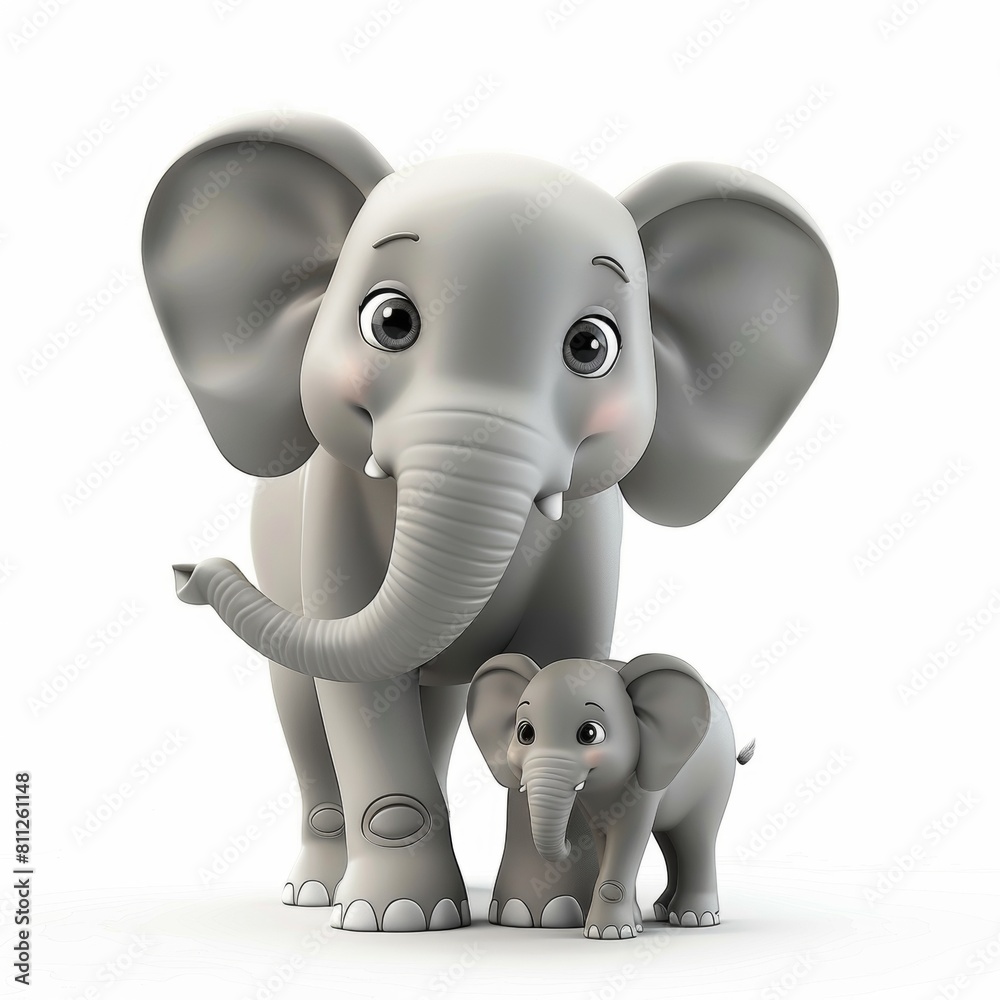 Fat elephant. 3D rendering cute animal isolated over white background.