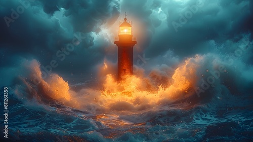 Lighthouse Standing Tall Against A Stormy Sea