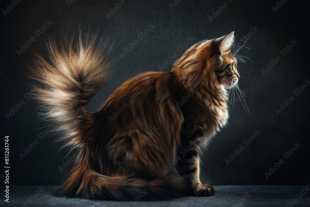 A Fluffy Maine Coon Cat With A Bushy Tail Sitting On Top Of A Table A a-fluffy-maine-coon-cat-with-a-bushy-tail-sitting-on-top-of-a-table-a