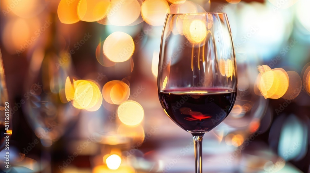 Selective blur on wine glass on table in restaurant Selective blur on wine glass on table in restaurant
