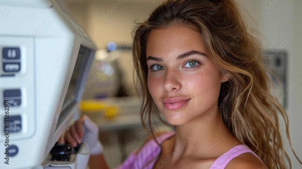 Young Female Patient Using Medical Equipment with Confidence and Ease