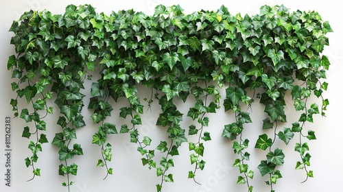 Vibrant Green Ivy Hanging From Above on a White Wall in a Lush Display