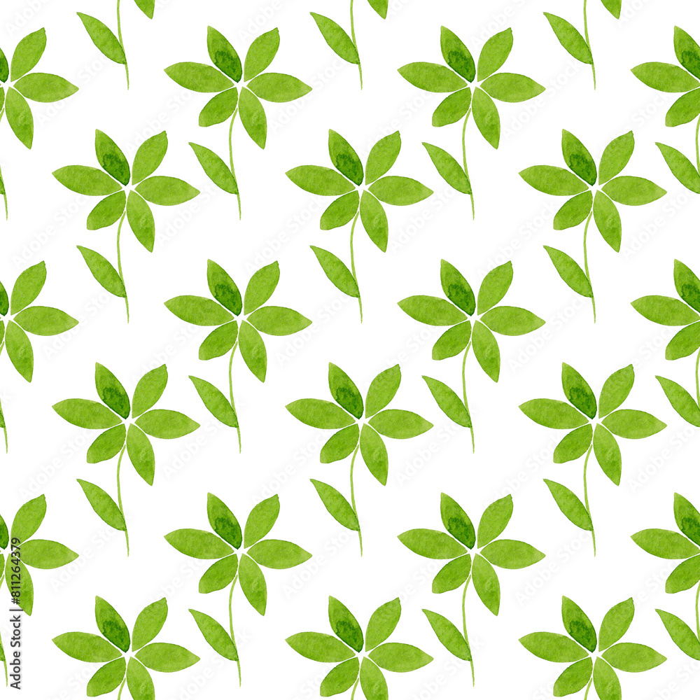 Green flowers in a rustic style. Modern abstract template. Hot sunny day. Watercolor seamless pattern