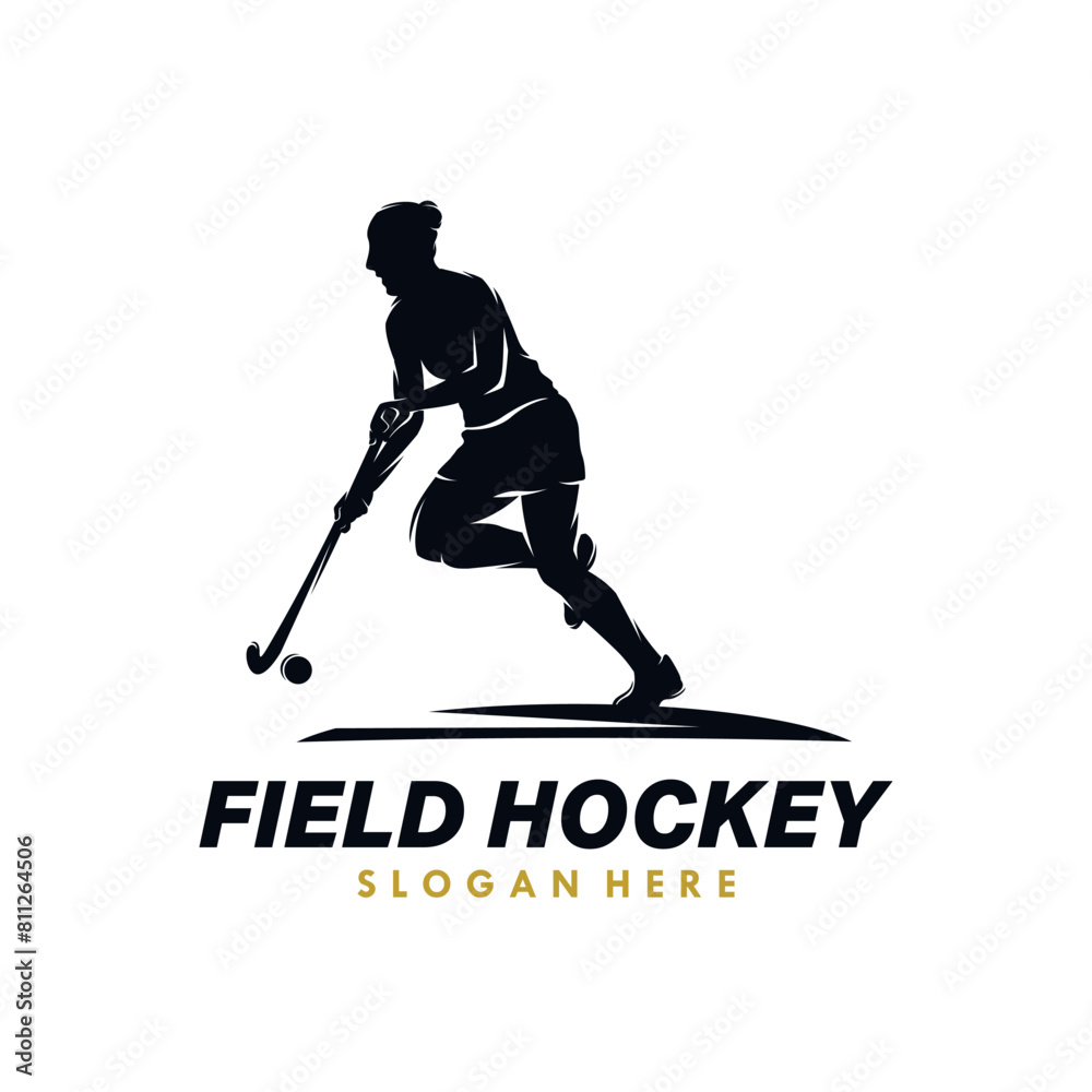 Obraz premium Woman Field Hockey Silhouette logo design template