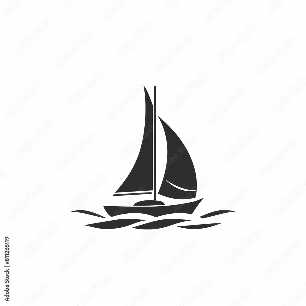 Black silhouette of a sailing boat over white background. Logo.