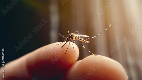 A mosquito perched on human skin.