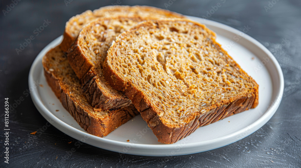 Sliced rustic estonian bread on a white plate set against a dark background, capturing the texture and culture in a close-up view Sliced rustic estonian bread on a white plate set against a dark background, capturing the texture and culture in a close-up view
