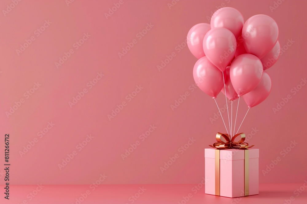 Happy birthday pink surprise balloon and box with copy space
