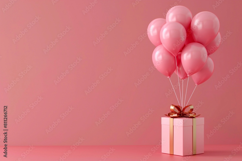 Happy birthday pink surprise balloon and box with copy space Happy birthday pink surprise balloon and box with copy space