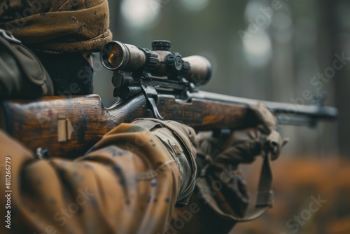 A close up of a person holding and reloading a rifle, A marksman reloading their weapon