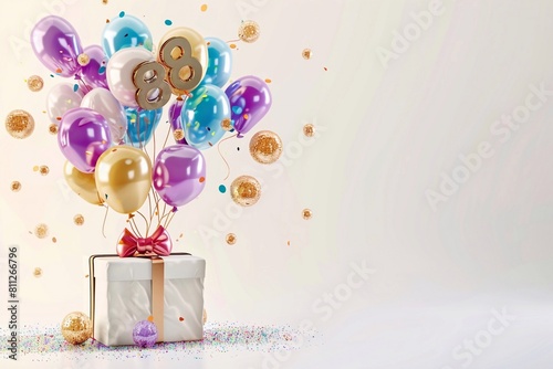 Happy birthday surprise balloon and box with copy space