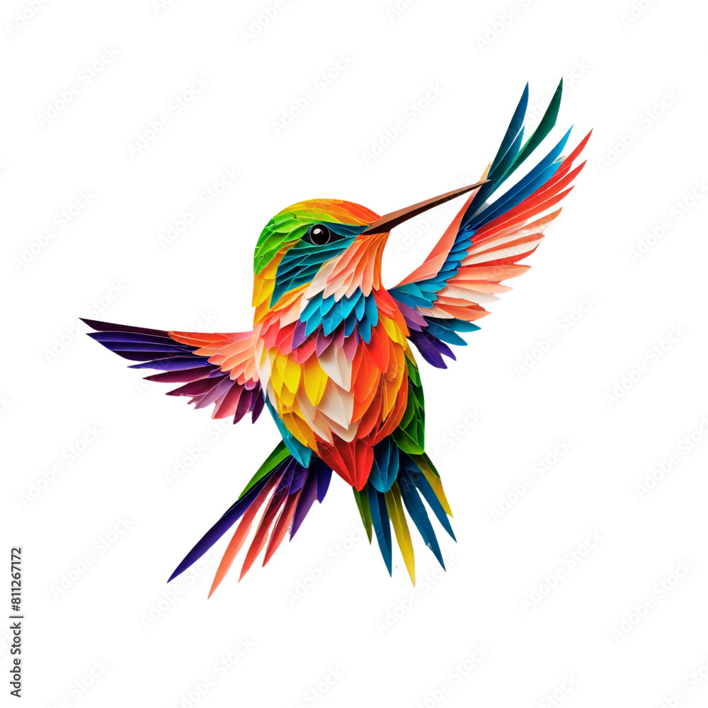 Obraz premium Multicolored flying hummingbird isolated Using different backgrounds the bird becomes more interesting and can easily be isolated for a project.