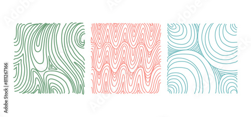 Abstract background of curved hand drawn lines. Pencil scribble vector set. exercises for graphics, big and small waves, circles. Childish drawing. Wavy lines. Vector Illustration.