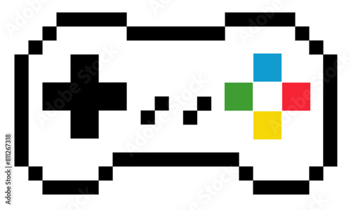 Video game controller icon in 8 bit retro pixel art style