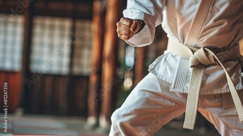 Jiu Jitsu master practices attack or defense posture photo