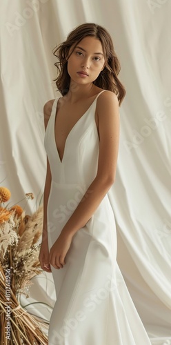 Woman in White Dress Standing in Room