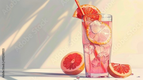 Glass of Water With Grapefruit Slice and Straw Painting