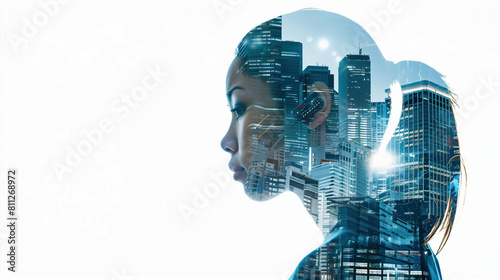 Double Exposure of Woman and Cityscape