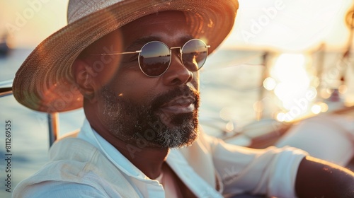 Fashion portrait of a senior male model on yacht in sea. © Joyce