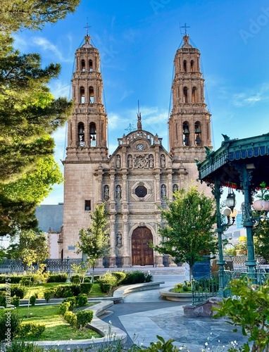 Chihuahua Cathedral and Gazebo at Plaza de Armas
