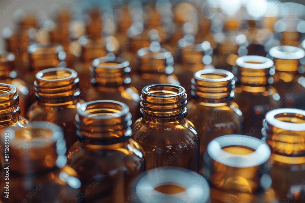 Various pills bottles macro close up shot. Production of medicines bottles. Pharmaceutical concept of healthcare, pharma industry, medication and drugs production. Medical research and trials. Various pills bottles macro close up shot. Production of medicines bottles. Pharmaceutical concept of healthcare, pharma industry, medication and drugs production. Medical research and trials.