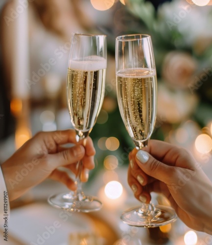 Two People Holding Glasses of Champagne Close Up