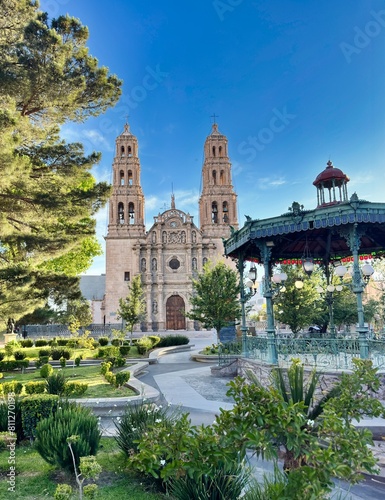 Chihuahua Cathedral and Gazebo at Plaza de Armas