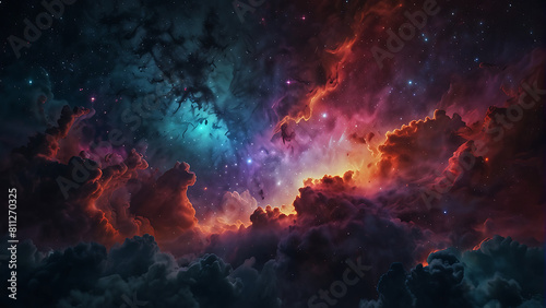 Vibrant Nebula Illuminates the Cosmos With Colorful Clouds and Stars © Artistic Visions