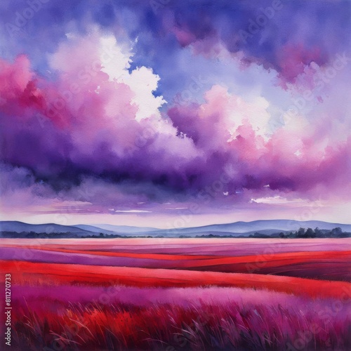 Raspberry field and storm clouds