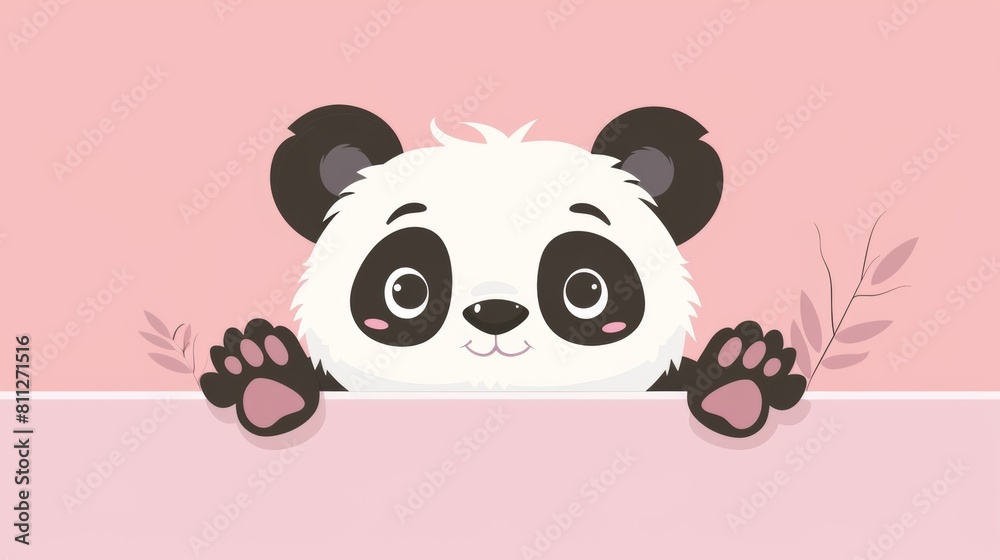 Naklejka premium Cute cartoon panda peeping with plain background