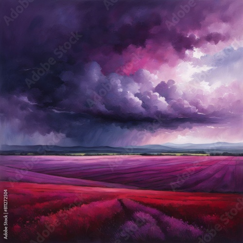 Raspberry field and storm clouds