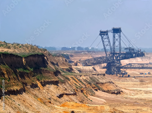 Lignite mining for energy production in the destroyed landscape in Garzweiler in Germany photo