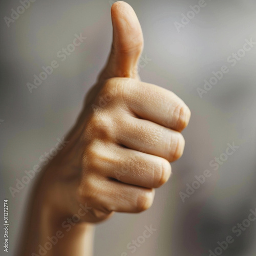 extreme close-up of thumb up woman hand 