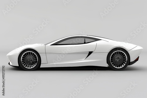 A sleek white sports car contrasts against a plain gray backdrop, A minimalist car with clean lines and simple, monochromatic color scheme