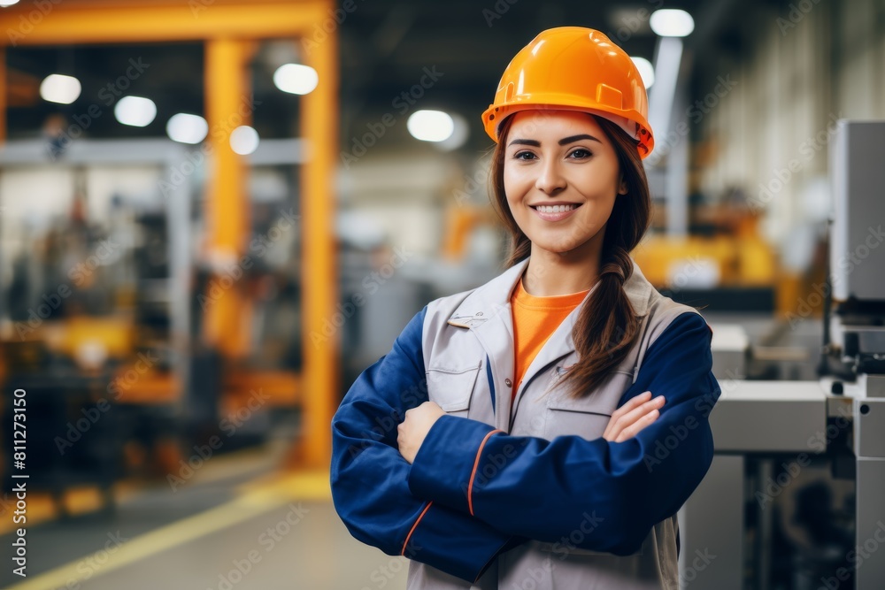 A Vision of Progress: An Empowered Female Engineer Stands Confidently Before the Sprawling Expanse of a Modern Battery Manufacturing Plant A Vision of Progress: An Empowered Female Engineer Stands Confidently Before the Sprawling Expanse of a Modern Battery Manufacturing Plant