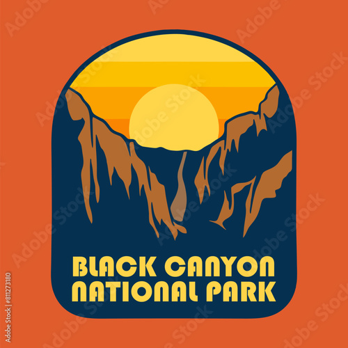SUNSET ON BLACK CANYON NATIONAL PARK BADGE LOGO DESIGN VECTOR ILLUSTRATION
