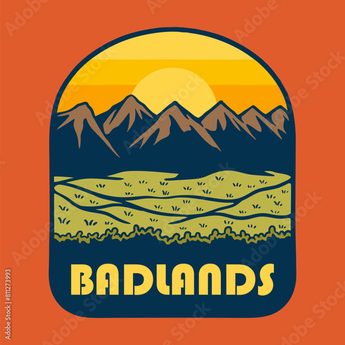 Wallpaper Mural SUNSET ON BADLANDS NATIONAL PARK BADGE LOGO DESIGN VECTOR ILLUSTRATION Torontodigital.ca