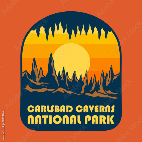SUNSET ON CARLSBAD CAVERNS NATIONAL PARK BADGE LOGO DESIGN VECTOR ILLUSTRATION