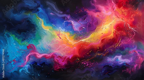 Captivating Cosmic Dance of Vivid Neon Hues and Swirling Energy