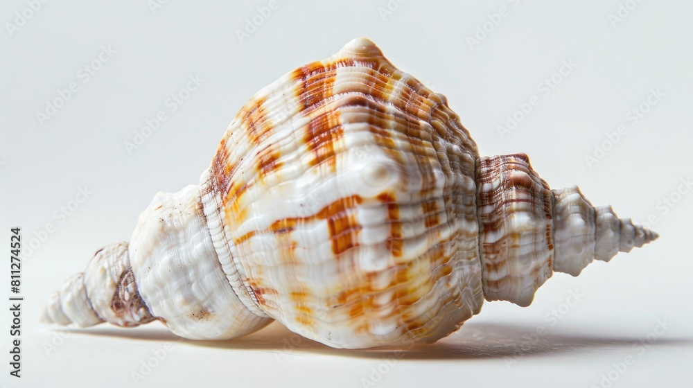 Sea shell from the marine environment photographed in a studio on a plain white backdrop