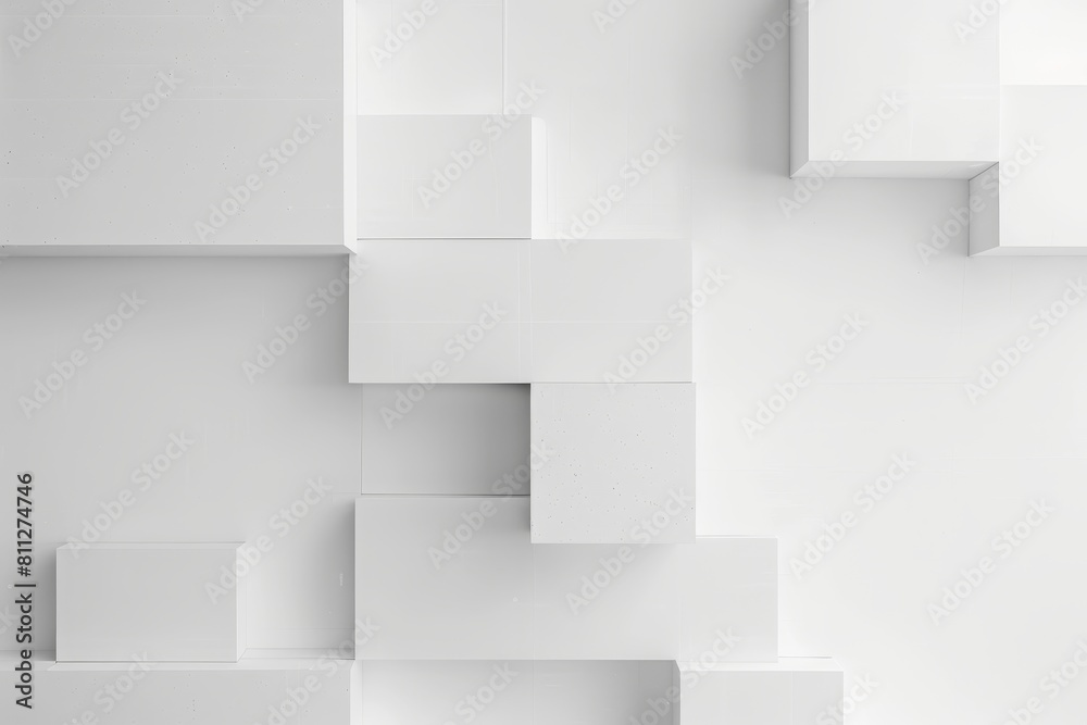 Geometric shapes in white, squares and rectangles pattern the background in an abstract design, A minimalist geometric design against a pure white backdrop Geometric shapes in white, squares and rectangles pattern the background in an abstract design, A minimalist geometric design against a pure white backdrop