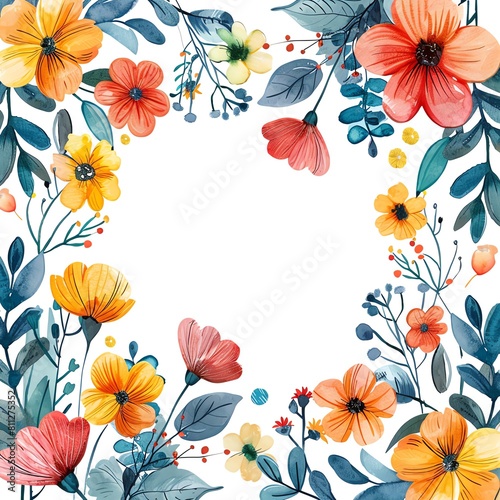 Animated flower frame with blooming flowers  flat design  top view  animation theme  watercolor  vivid colors.