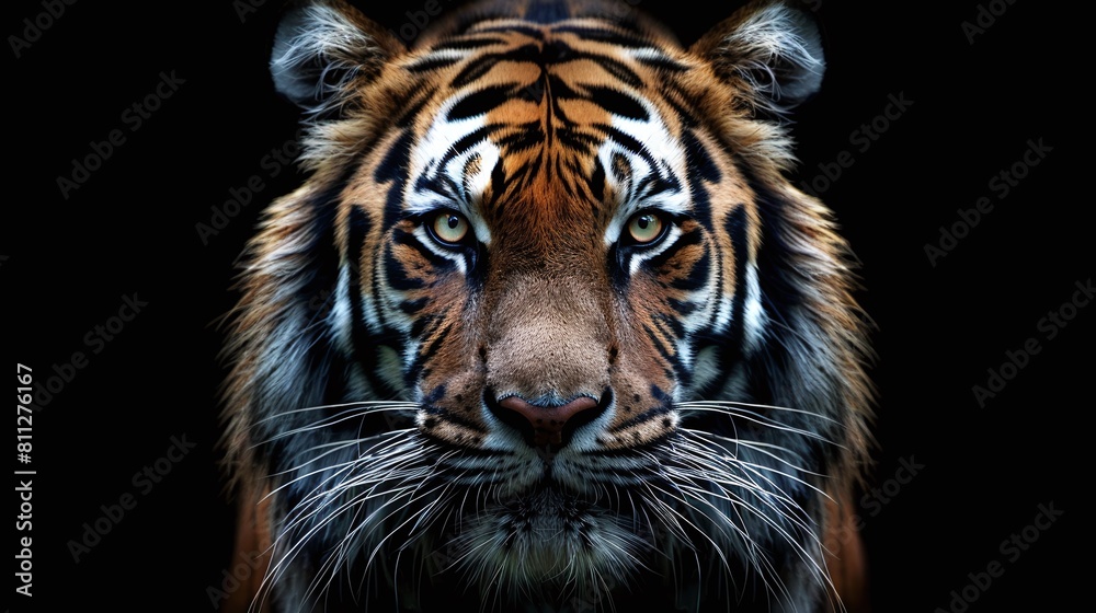 Fototapeta premium a glimpse into the wild: explore a captivating image of a tiger with black background