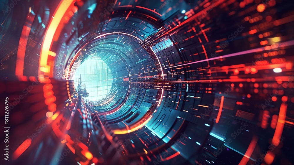Fototapeta premium experience the thrill of a high-speed journey through a futuristic neon space tunnel