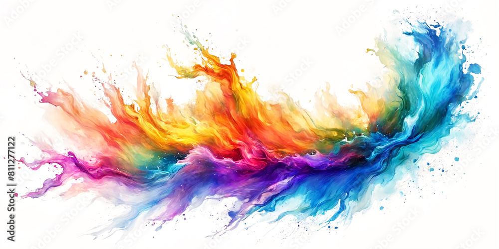Obraz premium Bright and vivid watercolor stains spreading across a white backdrop, evoking a sense of creativity and imagination in every brush stroke