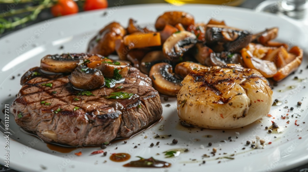 American cuisine. Beef steak with mushrooms and madeira. American cuisine. Beef steak with mushrooms and madeira.